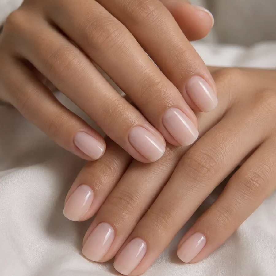 Manucure nude sur des ongles courts